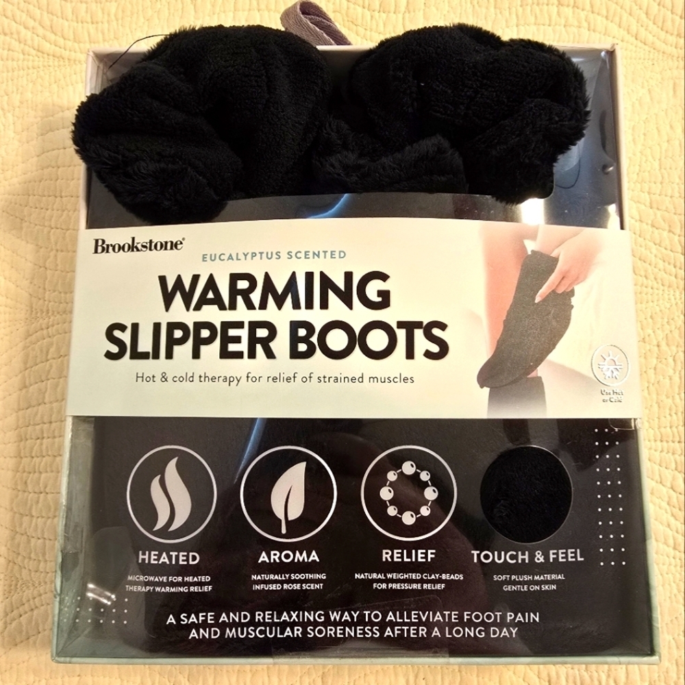 NWT Brookstone Black Warming Slipper Boots
